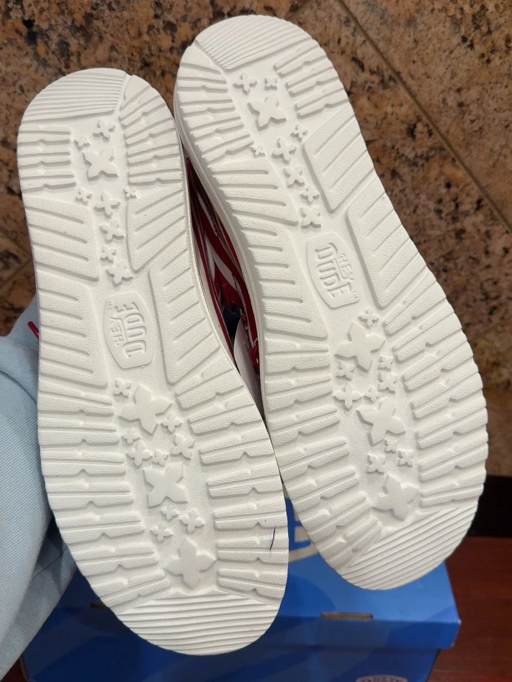 Hey Dude Mens Slip-On Sneakers in Red, White & Blue Stars & Stripes